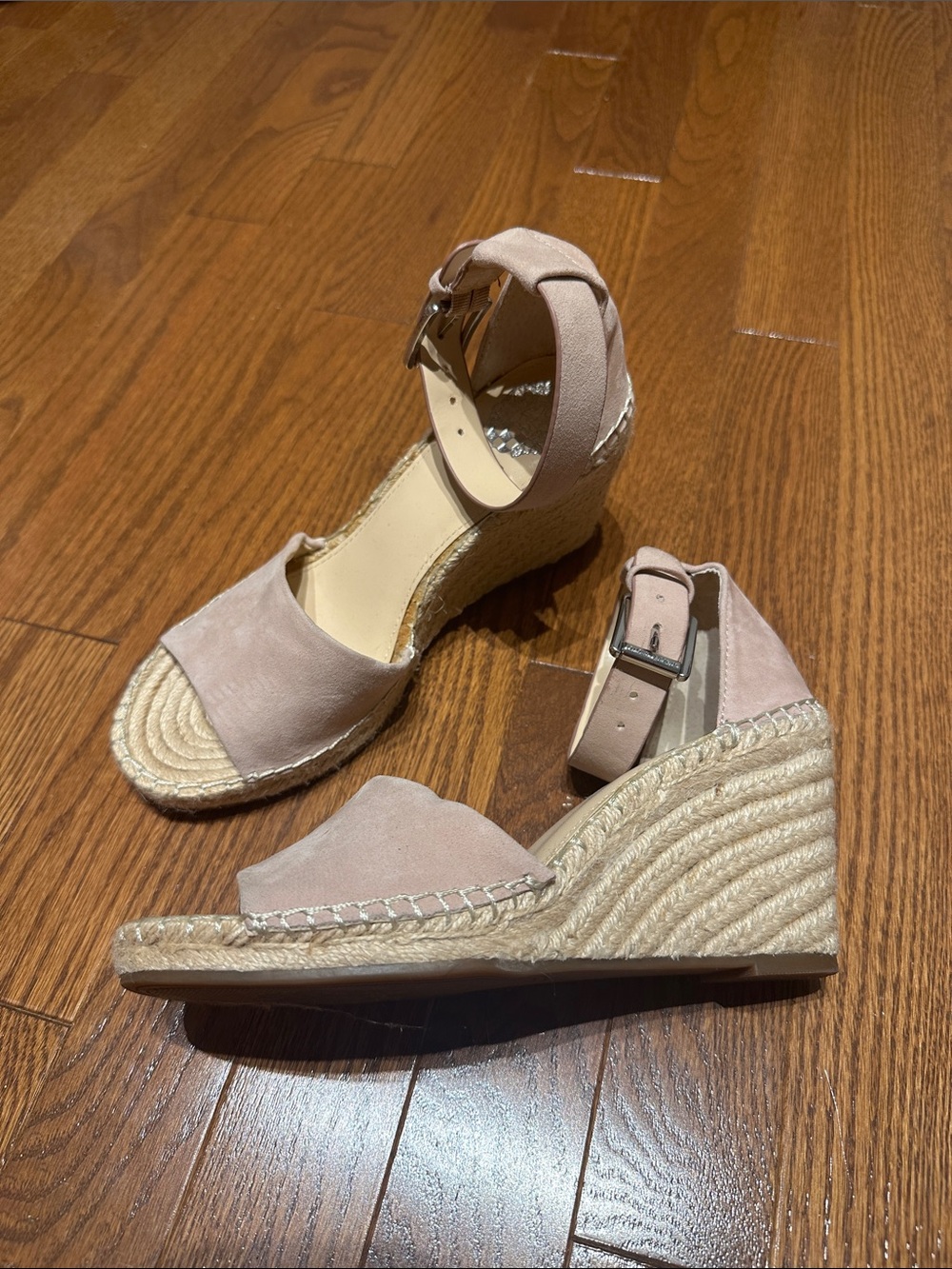 Vince Camuto Wedge Sandals - Blush Suede Ankle Strap